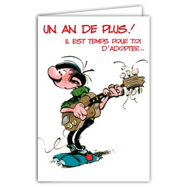Afie GLCT-0241 Gaston Lagaffe Happy Birthday Card One Year More Musician Guitarist Rock'n Roll Humorous Humorous - Closed 17 x 11.5 cm with Illustrated Envelope Included - Made in France White