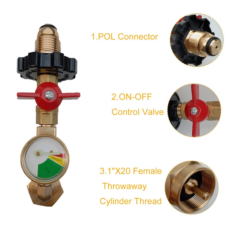 HHXS POL Propane Refill Elbow Adapter with Propane Tank Gauge,