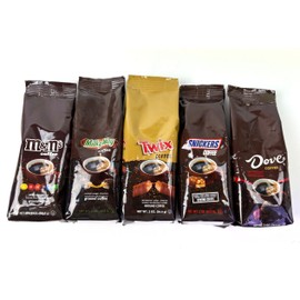 MARS Candy-Inspired Coffee Variety Pack, 5 Flavors - M&M'S, Snickers, Milky Way, Twix, Dove Ground Coffee, 2 oz Each (5 Pack, Assorted Flavors)