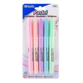BAZIC Pastel Highlighter Assorted Color Pen Style, Chisel Tip Broad Fine Line Highlighters, Unscented Highlighting Coloring Marker (5/Pack), 1-Pack