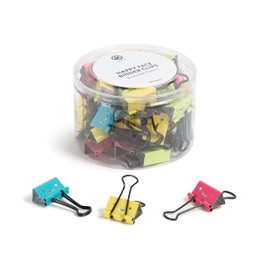 U Brands Happy Face Binder Clips, Bright Colors with Black Prongs, Office Organization Supplies, 32mm, 48 Count