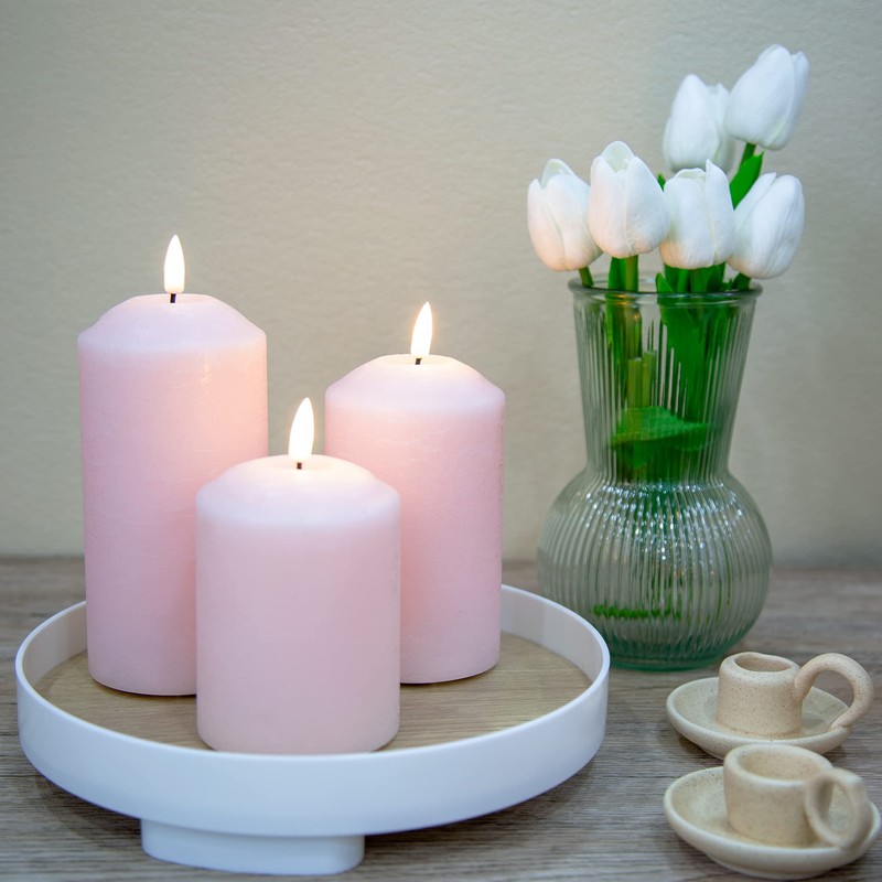 Girimax Blush Pink Flameless LED Pillar Candles with Remote, Flickering