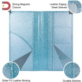 Car Registration and Insurance Holder, Srandme Leather Magnetic Shut Vehicle Glove Box Organizer for Document, Card, Driver License, Glitter LightBlue