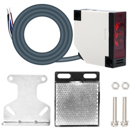 Jadeshay Photoelectric Sensor Switch,12-24VDC Photoelectric Beam Sensor E3JK-4M1 Retroreflective Photoelectric Sensor Proximity Switch Reflector Induction Distance 4 Meter