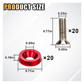 20PCS Aluminum Bumper Fender Washer Stainless Steel Bolts, Engine Bay Dress Up Fastener Kit, M6 JDM Fender Washer, Car Body Decoration Kit for Headlights Trunk License Plate Frame (Red)