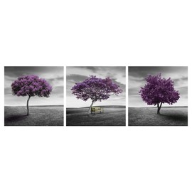 Pyradecor 3 Panels Purple Trees Canvas Prints Fall Forest Pictures Paintings on Canvas Wall Art for Living Room Bedroom Home Office Decorations Modern Landscape Artwork AH3047