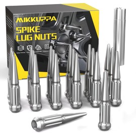 MIKKUPPA 1/2-20 Wheel Spike Lug Nuts, 20pcs Chrome 1/2x20 Solid 4.4" Tall Acorn Spiked Lug Nut with Socket Key Replacement for Jeep Wrangler Cherokee Liberty Tire Nuts