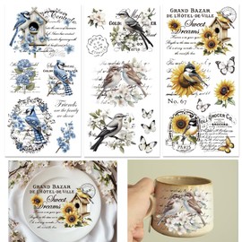 ORIGACH 3 Sheets Vintage Flowers Birds Rub on Transfers, Rub on Stickers for Home Furniture Decal Stickers for Wood DIY Craft Scrapbooking Home Decor 5.9" x 11.8"