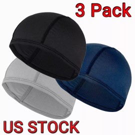 Unbranded 3pcs Summer Thin Skull Cap Sweat Wicking Helmet Liner Head Wrap Do Doo Beanie US - 3pcs Light Gray