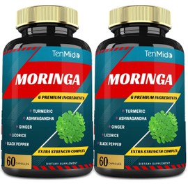 2 Packs Moringa Capsules, 4 Months Supply with Turmeric, Ashwagandha, Ginger, Licorice, Black Pepper | Immune Support, Energy Booster | Oleifera Leaf Herb Supplements