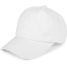styleBREAKER 04023080 Women's Baseball Cap in Washed Destroyed Used Look, Ponytail, 6 Panel, Adjustable Velcro Fastening, White