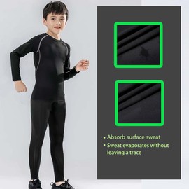 Stolpyzh Kids Thermal Base Layer Set Boys Compression Sets Children Gym Sport Compression Suit(Long Black Grey, 10-11 Years/size 28)