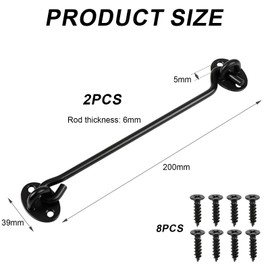 Nurhore 2Pcs Cabin Hooks and Eye Latch, Black Cabin Hooks 8 Inch, Stainless Steel Gate Hook and EyeLatch, Barn Door Lock Gate Door Swivel Window Hook Outside for Window, Garage, Garden, Shed Patio