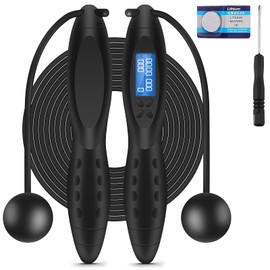 Cuerda para Saltar, MTQ Contador Digital Velocidad para Saltar, Contador de Cuerdas para Entrenamiento, Fácil de Ajustar y Con Manijas Contador de Calorías de Cuerda Ajustable (Negro)