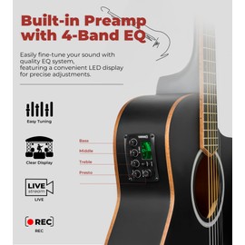 Vangoa 3/4 Electric Acoustic Guitar Kit for Beginners, 36 Inch Cutaway Acoustic Guitar Built-in Pickups, with Bag, Tuner, Strap, Capo, Picks, Spruce Top, Upgraded Starter Kit, Black Matte