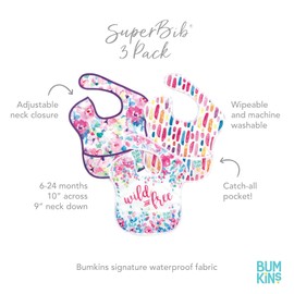 Bumkins Waterproof Superbib 3 Piece Pack for Girl, Pink, 6-24 Months