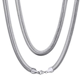 ChainsHouse 8 mm wide flat snake chain without pendant made of 316L stainless steel with choice of colour silver/black/gold and choice of length 18/22/26/28/30 inches for men, Stainless Steel