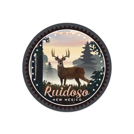 Die Cut Sticker Ruidoso, New Mexico, Deer and Sunrise, Contour Vinyl Sticker 1 to 3 inches (Waterproof Decal for Cars, Water Bottles, Laptops, Coolers), Small
