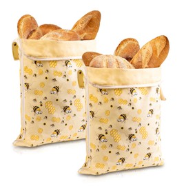 Beeswax Bread Bag for Homemade Bread and Sourdough, Reusable Linen | 2-pack, 17 x 12.6 in each; beeswax-lined linen with zipper closures; reusable, freezer-safe storage for homemade bread