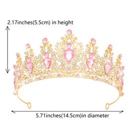 Queen Crown Rhinestone Wedding Crowns and Tiaras for Women Costume Party Hair Accessories Princess Birthday Crown Crystal Bridal Crown (Gold+Pink-A)