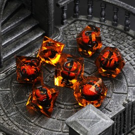 FONVGOGO DND Dice Set Movable Dragon Eye Resin Dungeons and Dragons Dice 7 Pieces Polyhedral D&D Dice Game Cube with Gift Box DND Dice Set (Dragon Eye Black Brown)