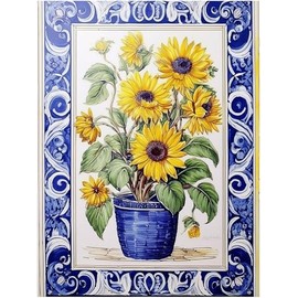 Sunflower Bouquet Pattern A957 Accent Tile Mural Kitchen Bathroom Wall Backsplash Behind Stove Range Sink Splashback One Tile 6"x8" Ceramic, Matte