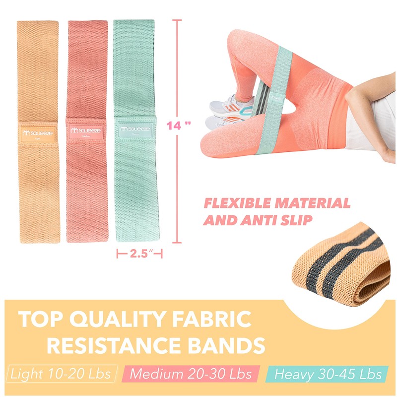 Squeeze Bands Fabric Resistance Bands Set, Non-Slip & Anti-Roll Hip