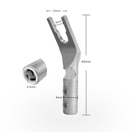 Monosaudio Loudspeaker Cable Connectors Pack of 8 Cable Lugs Screw Lock Pure Copper Rhodium-Plated Y Flat Connector with Allen Key Fork Spade Connector for Speaker Cable up to 4.5 mm