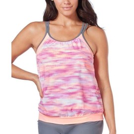 Free Country Women's Blouson Tankini Ocean Sparkle Small (Grey/Cantaloupe) SA012679-807-S