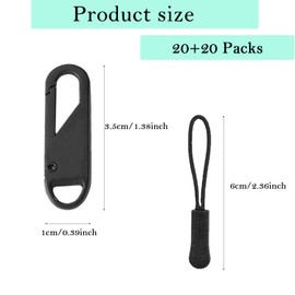 20 Spare Zipper Handles, Zipper Replacement, Detachable Metal Handles, Suitable for Luggage, Backpacks, Clothes, Jeans, Boots (Black)