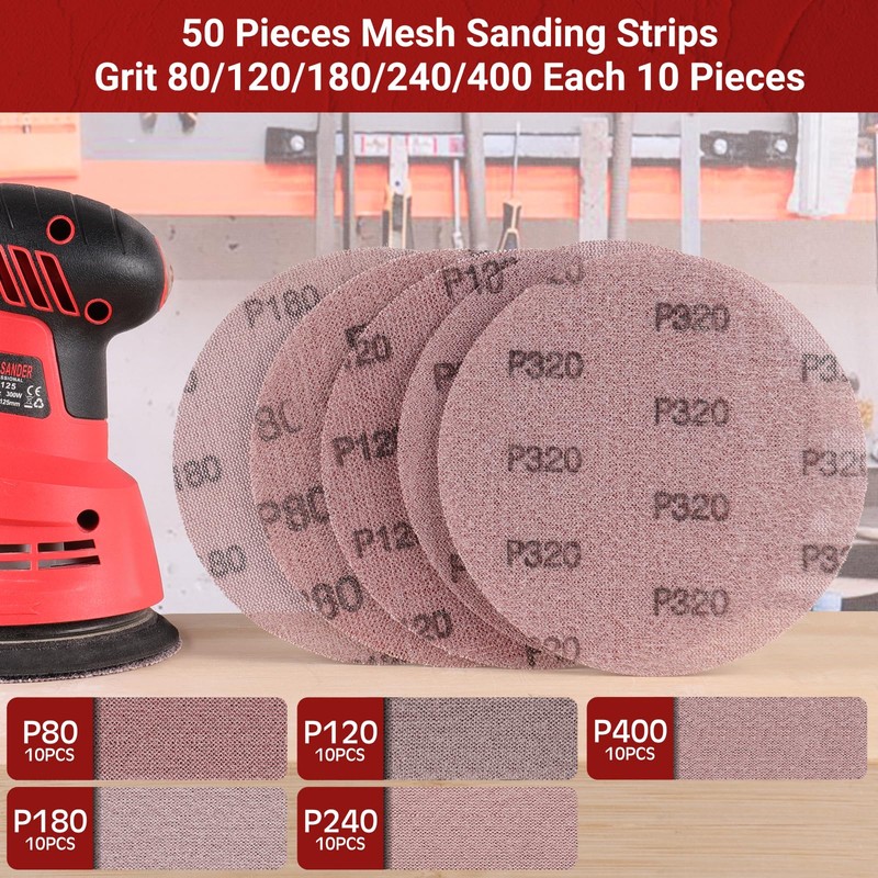 Sruhrak 125mm Mesh Sanding Discs, 50 PCS Net Sandpaper 400