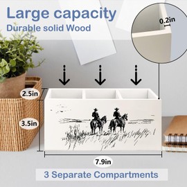 SNNDER Vintage Western Cowboy Pen Holder for Desk, Country Western Wooden Box Sign Desk Decor for Home Tabletop Shelf Decoration, Retro Southwestern Pencil Organizer, Cowboy Gifts