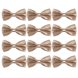 Neck Bowtie Tuxedo for Men Adjustable Solid Satin Pre-tied 12 Pcs Wedding Party (Champagne Gold)