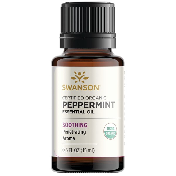 Swanson Certified Organic Peppermint Essential Oil 0.5 fl Ounce (15 ml) Liquid