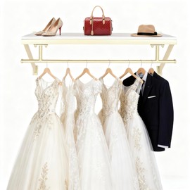 kunghei 31.5in Boutiques Clothing Store Garment Rack W/Wood Storage Shelf, Hanging Dresses Racks Heavy Duty Wedding Dress Racks Home Studio Clothes Organizer Retail Display Bathroom Towel Rack