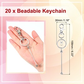 PATIKIL 20 Pcs Beadable Keychains Bars, Metal Beaded Keychain Blanks Bulk Making Supplies Kit with Swivel Snap Hooks for Pendant DIY Art Crafts, Silver Plating