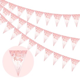 Fangleland 3 Pack Hen Party Bunting Banner Rose Gold, Hen Party Triangle Flag Banner Hen Party Supplies Hen Do Banner Photo Booth Props for Bachelorette Bridal Shower Party Decorations