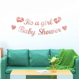 bng-bng It's a Girl Baby Shower Banner Bunting for Baby Girls Shower Party Decorations for Gender Reveal Decoration Photo Props Backdrop Supplies Rose Gold