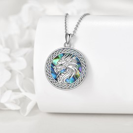 VENACOLY Abalone Shell Dragon Necklace 925 Sterling Silver Dragon Pendant Jewellery for Women Dragon Lovers