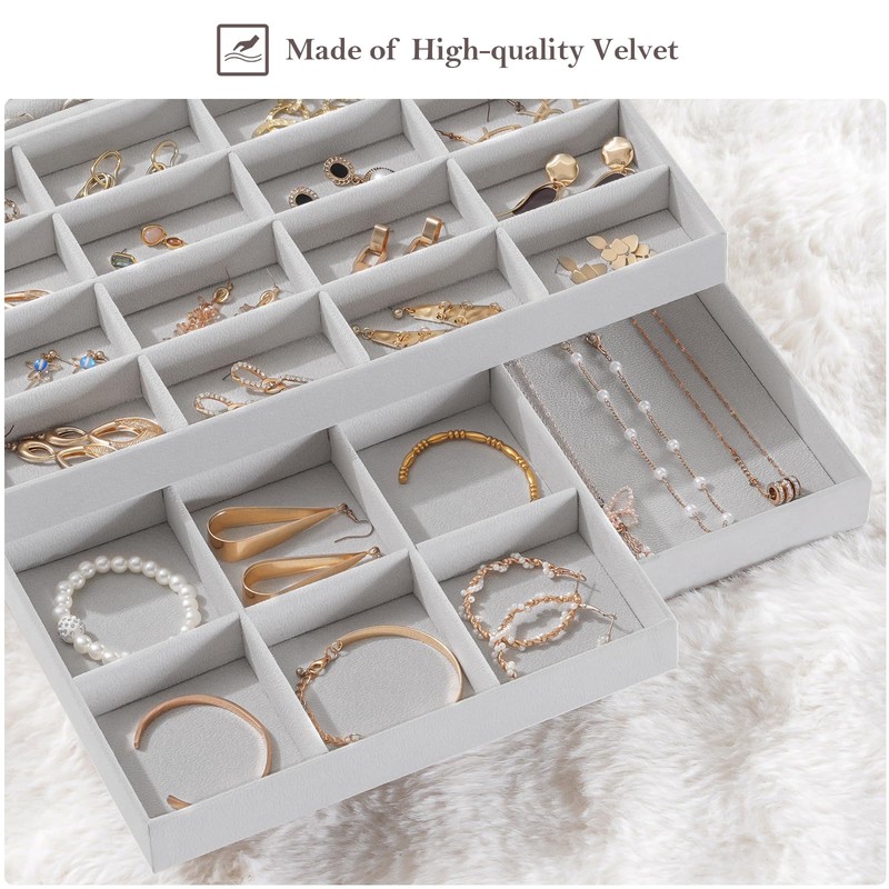 ProCase Stackable Large Jewelry Drawer Organizer, 3 Pack Velvet Jewelry