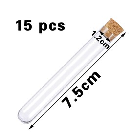 Pack of 15 Test Tubes, Test Tube with Corks, Test Tubes with Corks, Plastic Test Tube, Vase, Test Tubes for Flowers, Liquids, Spices, DIY, 12 mm x 75 mm