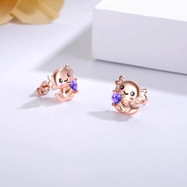 Sterling Silver Axolotl Stud Earrings Hypoallergenic Adorable Axolotl Earrings Stud Cute Animal Jewelry Gifts for Women (February)
