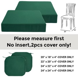 FUNHOME Outdoor Cushion Covers 24 x 24 x 4 inch,Set of 2,Replacement Square Seat Cushion Cover for Patio Furniture Chair,Water Resistant,Fade-Resistant Slipcover Only,No Insert(Blackish Green)