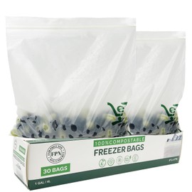 FPN Freezer Zip Bags, 1-Gallon Pack 30 | Compostable | Keep Food Fresh Longer | Leak-Proof & Freezer-Safe | Plant-Based Storage Bags | Eco-Friendly Alternative to Plastic | Strong Resealable Seal