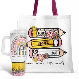 Fancyfams 40 oz Stainless Steel Teacher Tumbler with Tote Bag, Teacher Gifts for Women - Teacher Appreciation Gifts from Students - Gifts for Teachers on Birthday, (Teachers Set- 40oz)