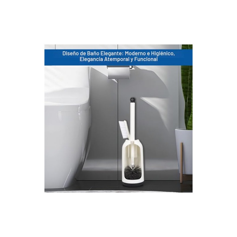 Juego 2 Cepillo para Baño con Soporte, Mango Largo Blanco