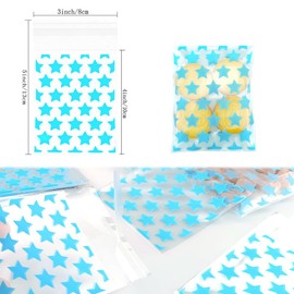 SaktopDeco 100 PCS Blue Star Cellophane Treat Bags Self Sealing Cellophane Bags Small Clear Cellophane Bags Candy Bags