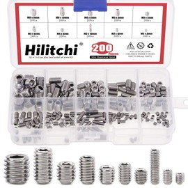 Hilitchi 200pcs M3/4/5/6/8 Stainless Steel Allen Head Socket Hex Grub Screw Assortment Kit (304 Stainless Steel)