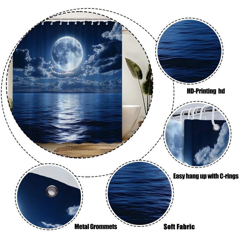 GCTNBJL Blue Oean Full Moon Shower Curtain for Bathroom,70x70(WxH) Inches
