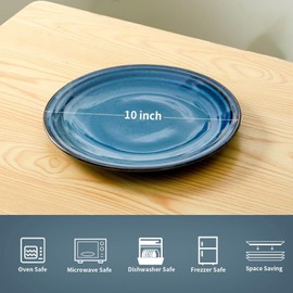 Tikooere Ceramic Dinner Plates Set of 2, 10 Inch,Microwave,Dishwasher and Oven Safe，Porcelain Dessert Plates for Pasta,Appetizer, Salad and Steak,Dishes Set for Kitchen,Scratch Resistant,Blue